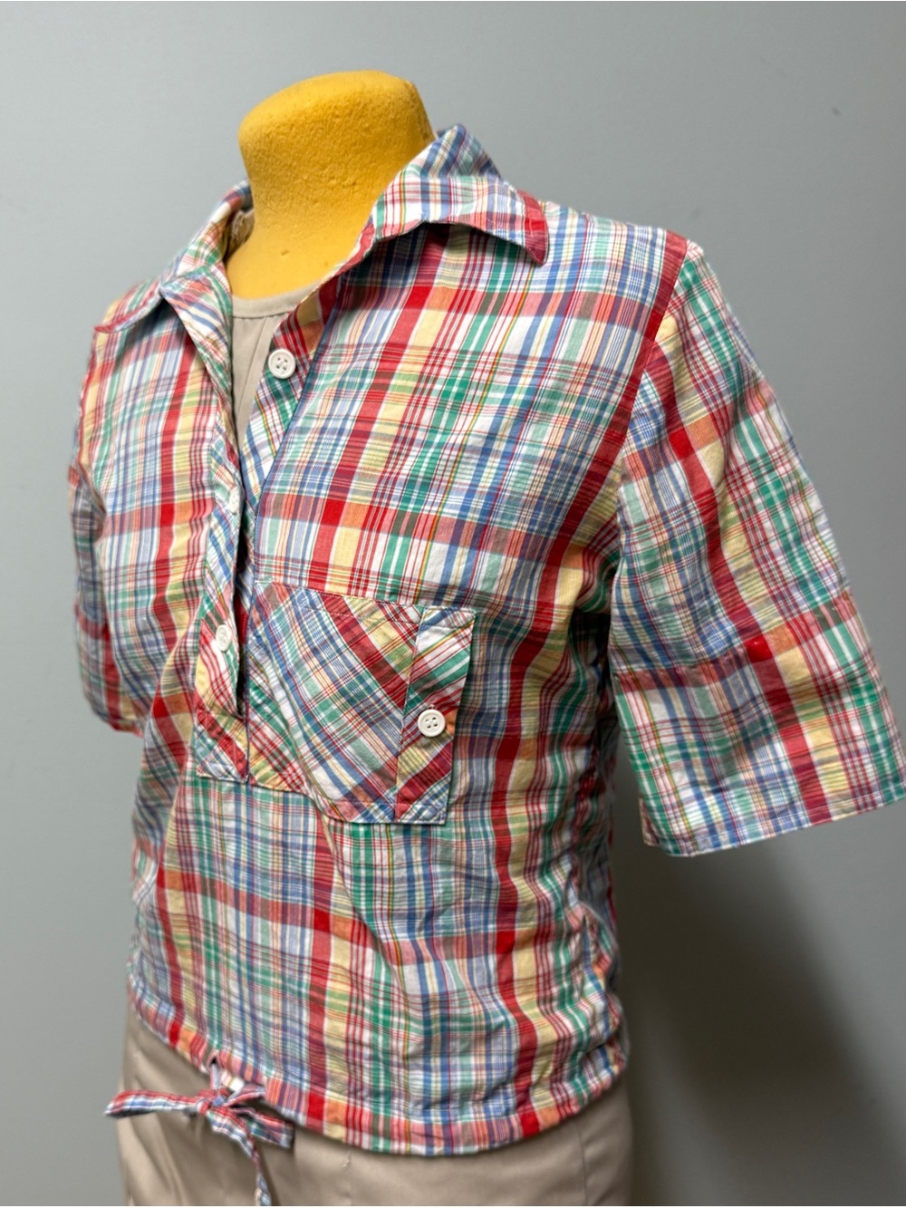 Vintage Red Blue Green Plaid Short-Sleeve Button Shirt
